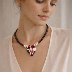 Ruby Z Candace Loheed Ceramic Heart Necklace Signed Beads Colorful Artsy Vintage